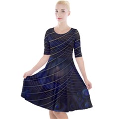 Background Fractal Peacock Pipe Quarter Sleeve A-line Dress