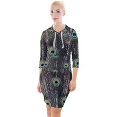 Background Peacock Feathers Quarter Sleeve Hood Bodycon Dress