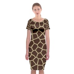 Giraffe Animal Print Skin Fur Classic Short Sleeve Midi Dress by Wegoenart