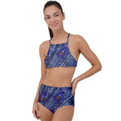 Peacock Feathers Color Plumage High Waist Tankini Set