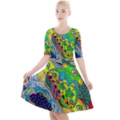 Cosmic Lizards With Alien Spaceship Quarter Sleeve A-line Dress