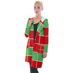 Christmas Fabric Textile Red Green Hooded Pocket Cardigan