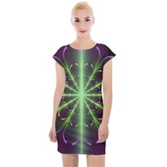 Fractal Purple Lime Pattern Cap Sleeve Bodycon Dress