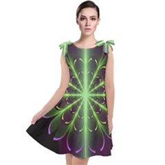 Fractal Purple Lime Pattern Tie Up Tunic Dress