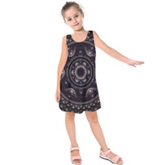 Fractal Mandala Circles Purple Kids  Sleeveless Dress by Wegoenart