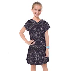 Fractal Mandala Circles Purple Kids  Drop Waist Dress by Wegoenart