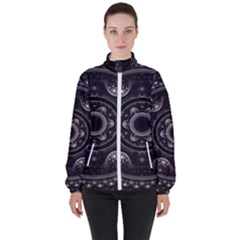 Fractal Mandala Circles Purple High Neck Windbreaker (women) by Wegoenart