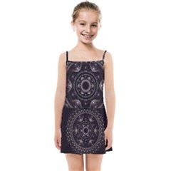 Fractal Mandala Circles Purple Kids Summer Sun Dress by Wegoenart