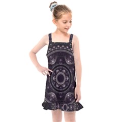 Fractal Mandala Circles Purple Kids  Overall Dress by Wegoenart