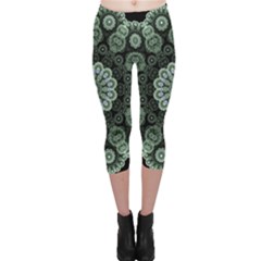 Fractal Green Lace Pattern Circle Capri Leggings  by Wegoenart