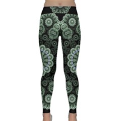 Fractal Green Lace Pattern Circle Classic Yoga Leggings by Wegoenart