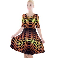 Fractal Orange Texture Waves Quarter Sleeve A-line Dress