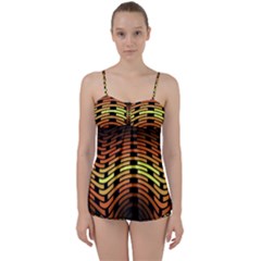 Fractal Orange Texture Waves Babydoll Tankini Set