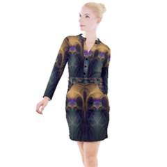 Fractal Colorful Pattern Design Button Long Sleeve Dress by Wegoenart