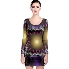 Fractal Rays Geometry Space Glow Long Sleeve Bodycon Dress