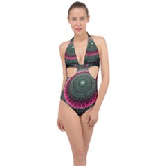 Fractal Circle Fantasy Texture Halter Front Plunge Swimsuit by Wegoenart