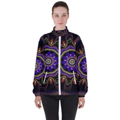 Fractal Vintage Colorful Decorative High Neck Windbreaker (women) by Wegoenart