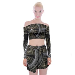 Fractal Circle Circular Geometry Off Shoulder Top With Mini Skirt Set