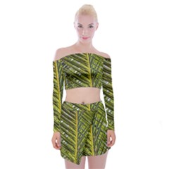 Palm Fronds Palm Palm Leaf Plant Off Shoulder Top With Mini Skirt Set