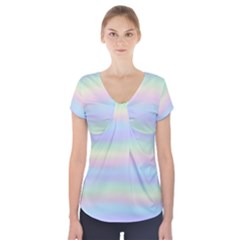 Holographic Foil Pastels Wallpaper Short Sleeve Front Detail Top