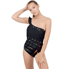 Keyboard Led Technology Frilly One Shoulder Swimsuit