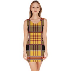 Plaid Tartan Scottish Yellow Red Bodycon Dress by Wegoenart