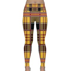 Plaid Tartan Scottish Yellow Red Lightweight Velour Classic Yoga Leggings by Wegoenart