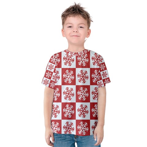 Snowflake Red White Kids  Cotton Tee by Wegoenart