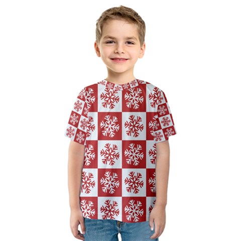 Snowflake Red White Kids  Sport Mesh Tee by Wegoenart