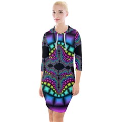 Fractal Art Artwork Digital Art Quarter Sleeve Hood Bodycon Dress