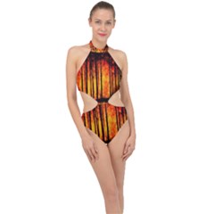 Forest Fire Forest Climate Change Halter Side Cut Swimsuit by Wegoenart