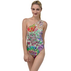 Dahlia Flower Colorful Art Collage To One Side Swimsuit