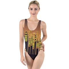 Buildings Skyscrapers City High Leg Strappy Swimsuit by Wegoenart