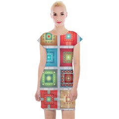 Tiles Pattern Background Colorful Cap Sleeve Bodycon Dress