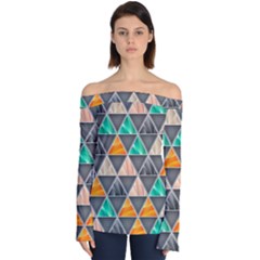 Abstract Geometric Triangle Shape Off Shoulder Long Sleeve Top by Wegoenart