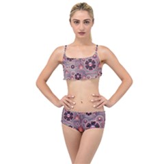 Background Floral Flower Stylised Layered Top Bikini Set