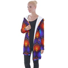 Light Background Colorful Abstract Longline Hooded Cardigan