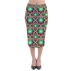 Pattern Background Bright Brown Velvet Midi Pencil Skirt by Wegoenart