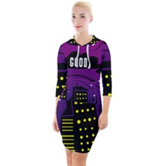 City Architecture Night Skyscraper Quarter Sleeve Hood Bodycon Dress