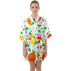 Pattern Fruit Fruits Orange Green Quarter Sleeve Kimono Robe