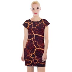 Lava Cracked Background Fire Cap Sleeve Bodycon Dress