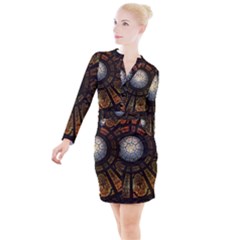 Art Ceiling Dome Pattern Button Long Sleeve Dress