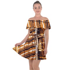 Abstract Architecture Background Off Shoulder Velour Dress