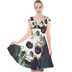 Screaming Skull Human Halloween Cap Sleeve Front Wrap Midi Dress by Wegoenart