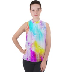 Background Drips Fluid Colorful Pattern Mock Neck Chiffon Sleeveless Top