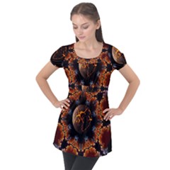 Fractal Space Fantasy Puff Sleeve Tunic Top