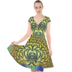 Fractal Tree Abstract Fractal Art Cap Sleeve Front Wrap Midi Dress