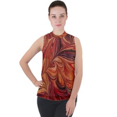 Marbled Paper Mottle Color Movement Mock Neck Chiffon Sleeveless Top by Wegoenart