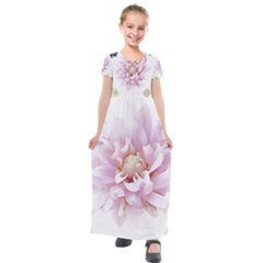 Abstract Transparent Image Flower Kids  Short Sleeve Maxi Dress