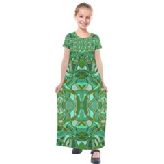 Abstract #8   Aqua Jungle 6000 Kids  Short Sleeve Maxi Dress